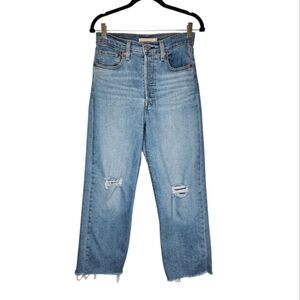 Levi's Ribcage Straight Ankle Jeans Distressed Raw Hem Size 27